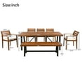 thumbnail image 3 of 7-Piece Natural Wood Outdoor Dining Set - Ergonomic Chairs, Bench, Thick Table, Beige Cushions, Seats 7 Comfortably, 3 of 11