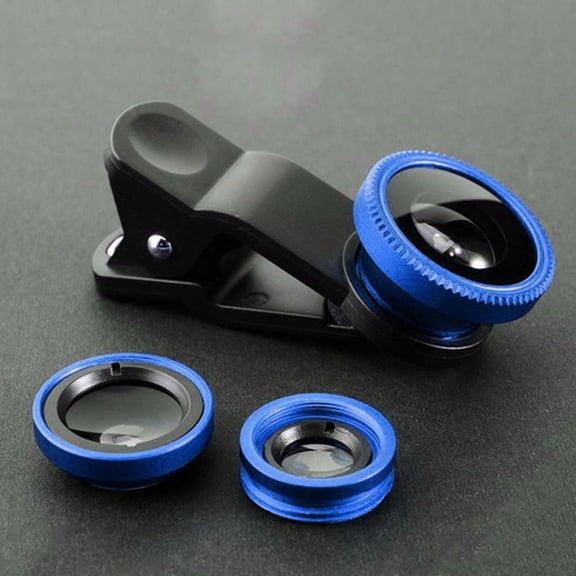 Durable 3in1 0.67X Wide Angle Zoom Fisheye Phone Lens Phone External Lens Phone Camera Lens Kit Wide Angle Mobile Phone Lens BLUE