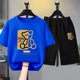 thumbnail image 3 of Conjunto de ropa para niños y adolescentes con estampado de oso de marca, camiseta de cuello redondo y traje corto de 2 piezas, informal, de verano, para niñas y bebés, 3 of 5