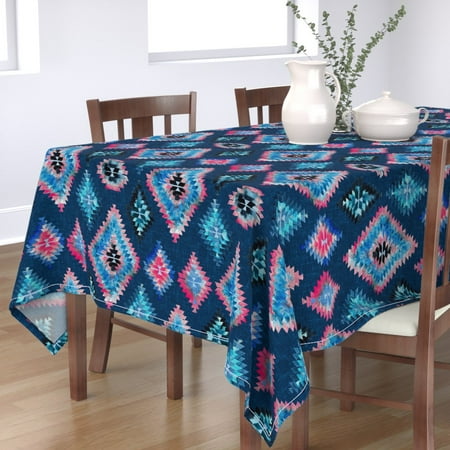 

Cotton Sateen Tablecloth 90 Square - Blue Diamond Watercolor Kilim Ikat Geometric Boho Bllue Print Custom Table Linens by Spoonflower