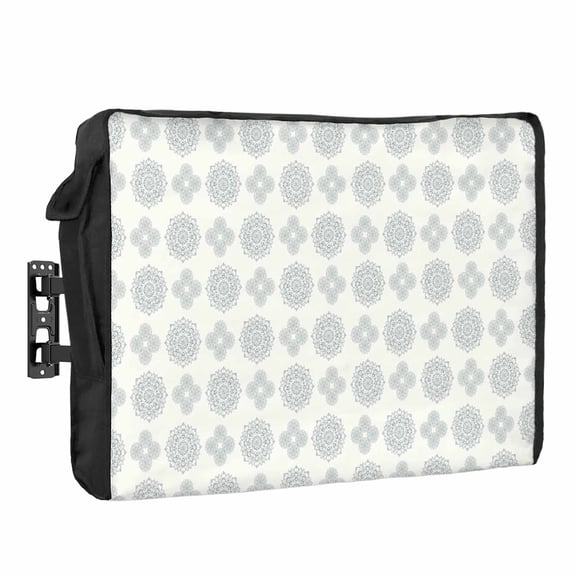 Light Blue Boho Flower Waterproof Outdoor TV Cover, Abstract Bosemia Geometric Graphic Outside Weatherproof TV Enclosures for 30 to 32 Inch LCD Television Shield Flat Screen Protectors