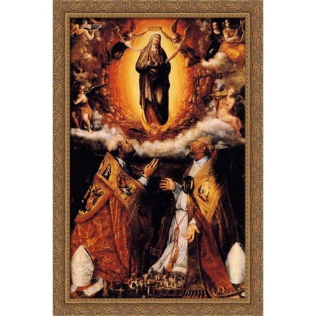 Assumption of the Virgin with Saints Peter Chrysologus, and Cassian 28x40 Large Gold Ornate Wood Framed Canvas Art by Lavinia Fontana