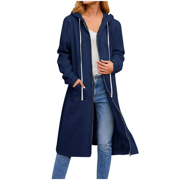 Olyvenn Women Casual Long Sleeve Loose Fashion Pocket Zipper Solid