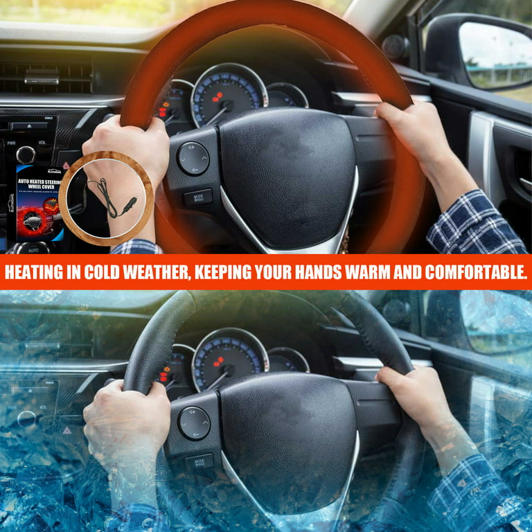 Auto Heated Steering Wheel Cover, 12V Fast Heating Winter Steering Wheel  Hand Warmer Protector Cover, Universal Fit 14.5-15 Inch Steering Wheel Cover  for Most Cars, Trucks, Vans & SUV 