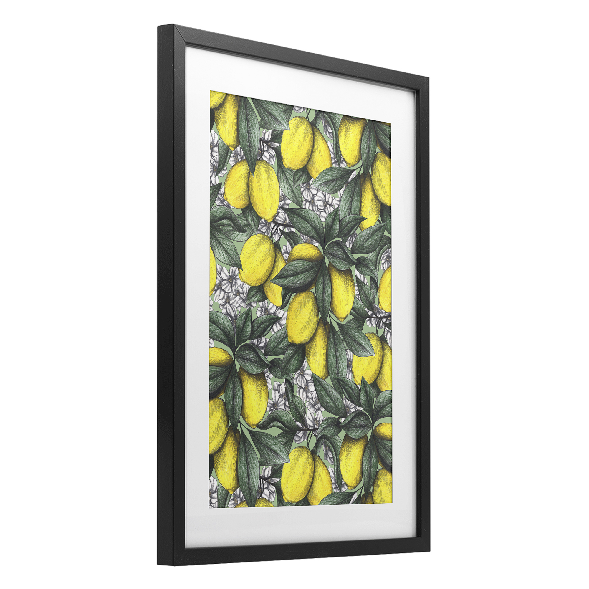 Under The Lemon Tree Black Framed Print Under Glass, design by Cecilia Battaini