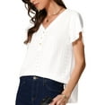 thumbnail image 4 of INSPIRE CHIC Summer Women's Short Tulip Sleeve Front Button Down V Neck Eyelet Blouse XS White, 4 of 6