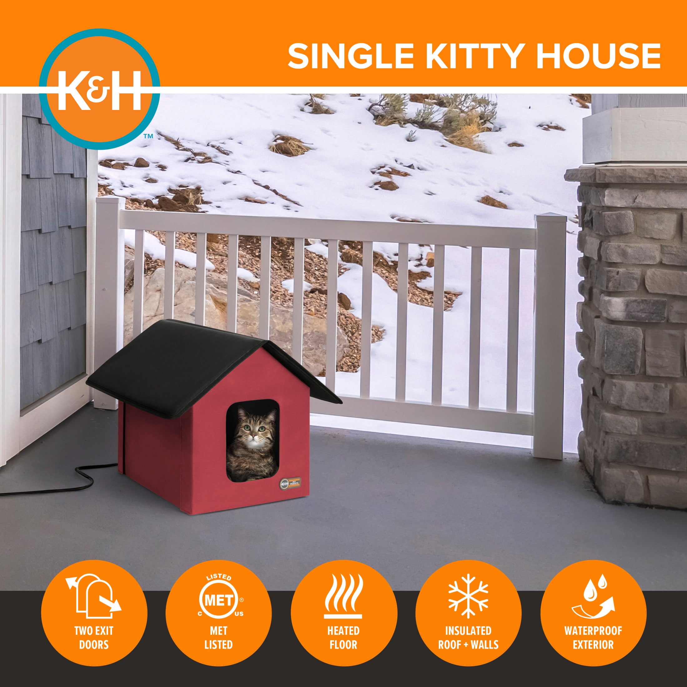 K&H Pet Products Outdoor Heated Cat House for Outdoors Cat Shelter Red/Black 22 X 19 X 17 Inches