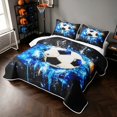 thumbnail image 3 of Manfei Soccer Sports Bed Spread Queen, Queen Coverlet Set, Black Bright Blue, Black Reversible 3pcs, 1 Quilt and 2 Pillowcases, 3 of 7