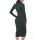 thumbnail image 4 of Vestido suéter de punto de manga larga acanalado con cuello alto para mujer, vestido básico de Color sólido, elástico, ajustado, suave y cálido para fiesta y cita, verde L, 4 of 6