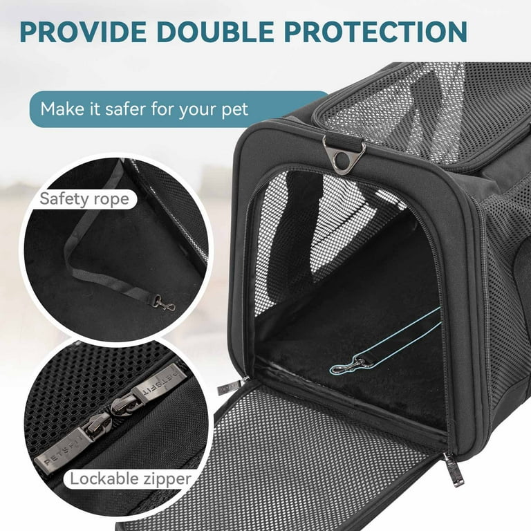 Pecute Expandable Pet Carrier Airline Approved - Soft-Sided Dog Cat Carrier With Locking Zippers, Leakproof Pad (Dark Gray)