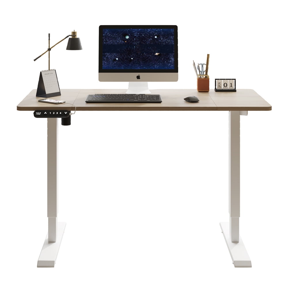 Electric Standing Desk 55x24 Inch, Height Adjustable Sit Stand Desk, Heavy Duty Steel Frame, 4 Memory Presets, Anti-Collision, Home Office Gaming Workstation, Light Oak