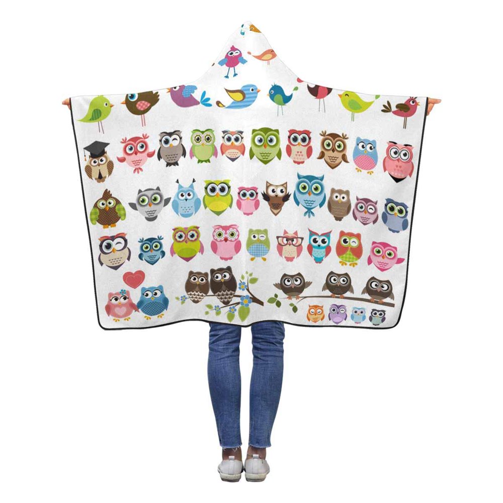 ASHLEIGH Owls Birds Wearable Hooded Blanket 40x50 inches Toddler Kid