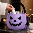 thumbnail image 3 of Halloween Baskets for Kids, Pumpkin Trick or Treat Buckets Cotton Rope Halloween Baskets with Handle,Cute Jack O Lantern Tote Bag for Halloween Party Decor,Purple, 3 of 3