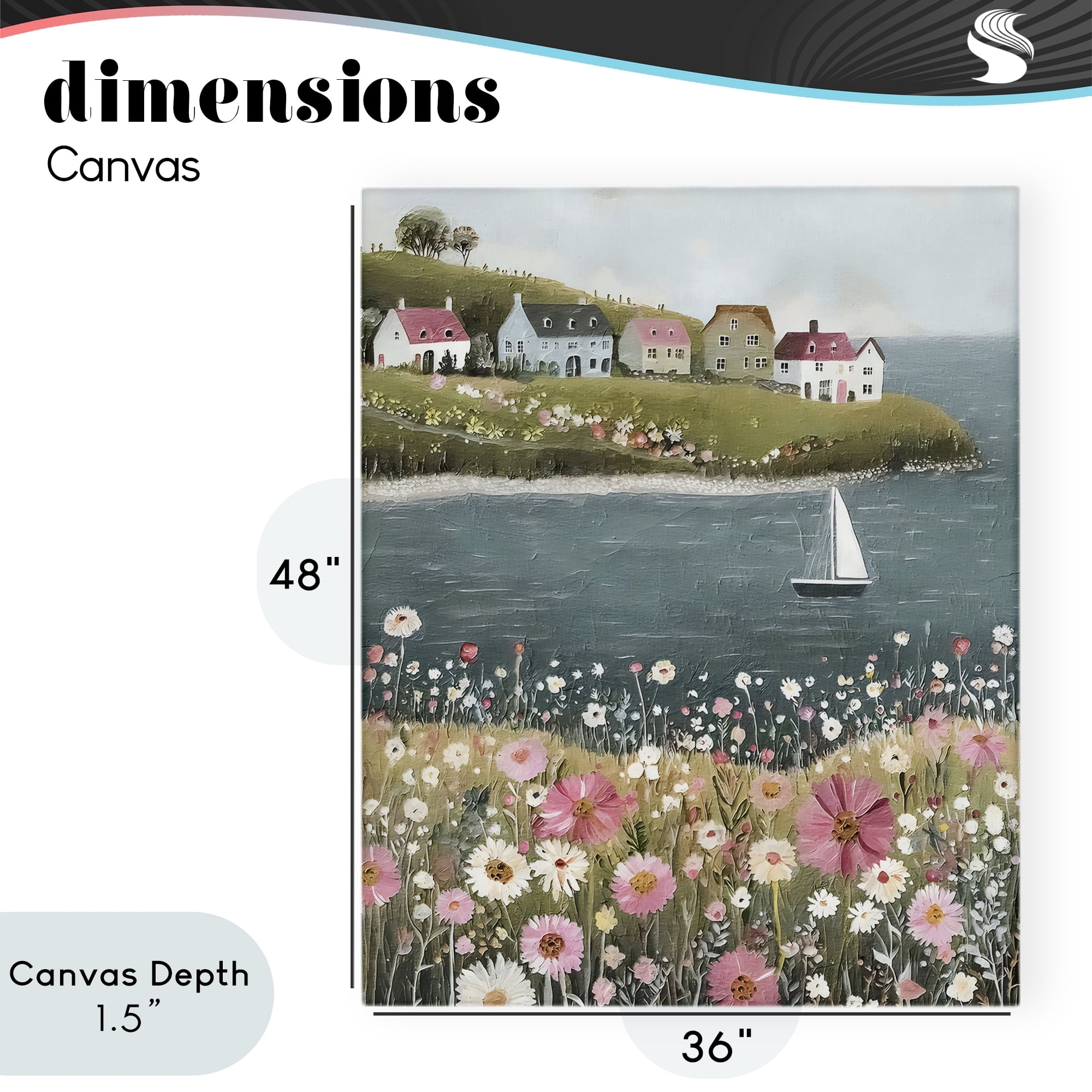 Stupell Industries Pink Meadow & Sailboats Canvas Wall Art, design by Riley B