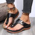 thumbnail image 3 of Women PU Leather Wedges Sandals Rhinestone Flip Flops Non-Slip Comfortable Summer Beach Walking, 3 of 6