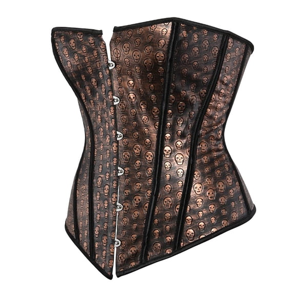 Women Steampunk Faux Leather Skull Party Club Night Bustiers Corset Top Brown M