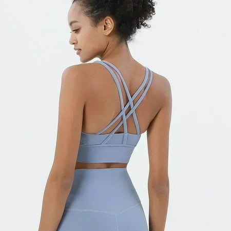 Women Soft Gym Yoga Vest Athletic Fitness Sports Bra Solid Color Cross Sexy Tights Tank Top Bra Chest Pad