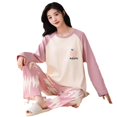 thumbnail image 2 of Pijamas de mujer de primavera y otoño, traje de algodón de manga larga, fino, de verano, para estudiantes, antiexposición, con almohadilla para el pecho, ropa para el hogar, 2 of 5