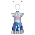 thumbnail image 5 of XIAOCHA Girls Halloween Alien Theme Mini Dress Flutter Sleeve Fit Flare Silhouette Party Short Dress, 5 of 6