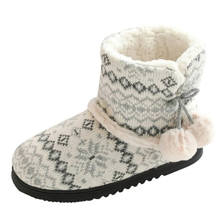 

Pgeraug womens slippers Women s Cute Cartoon Warm Soft Home Short Boots Cotton Shoes mens slippers Gray 37-38