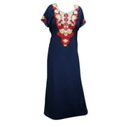 Mogul Maxi Caftan Blue Fablous Embroidered Kaftan Evening Wear House Dress M