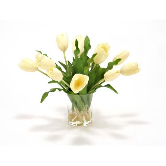 Waterlook Cream White Tulips in Glass Vase