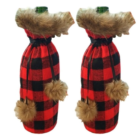 

2 Pcs Christmas Wine Bottle Cover Bottle Coat Personality Bottle Protector Cloth Grid Pattern Drink Bottle Bag Storage Pouch (Re