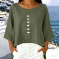 thumbnail image 5 of YuXingFu Cotton Tops for Women Crew Neck A-Line Split Hem 3/4 Sleeve for Casual Plus Size Blouses Dressy Army Green XXL, 5 of 7