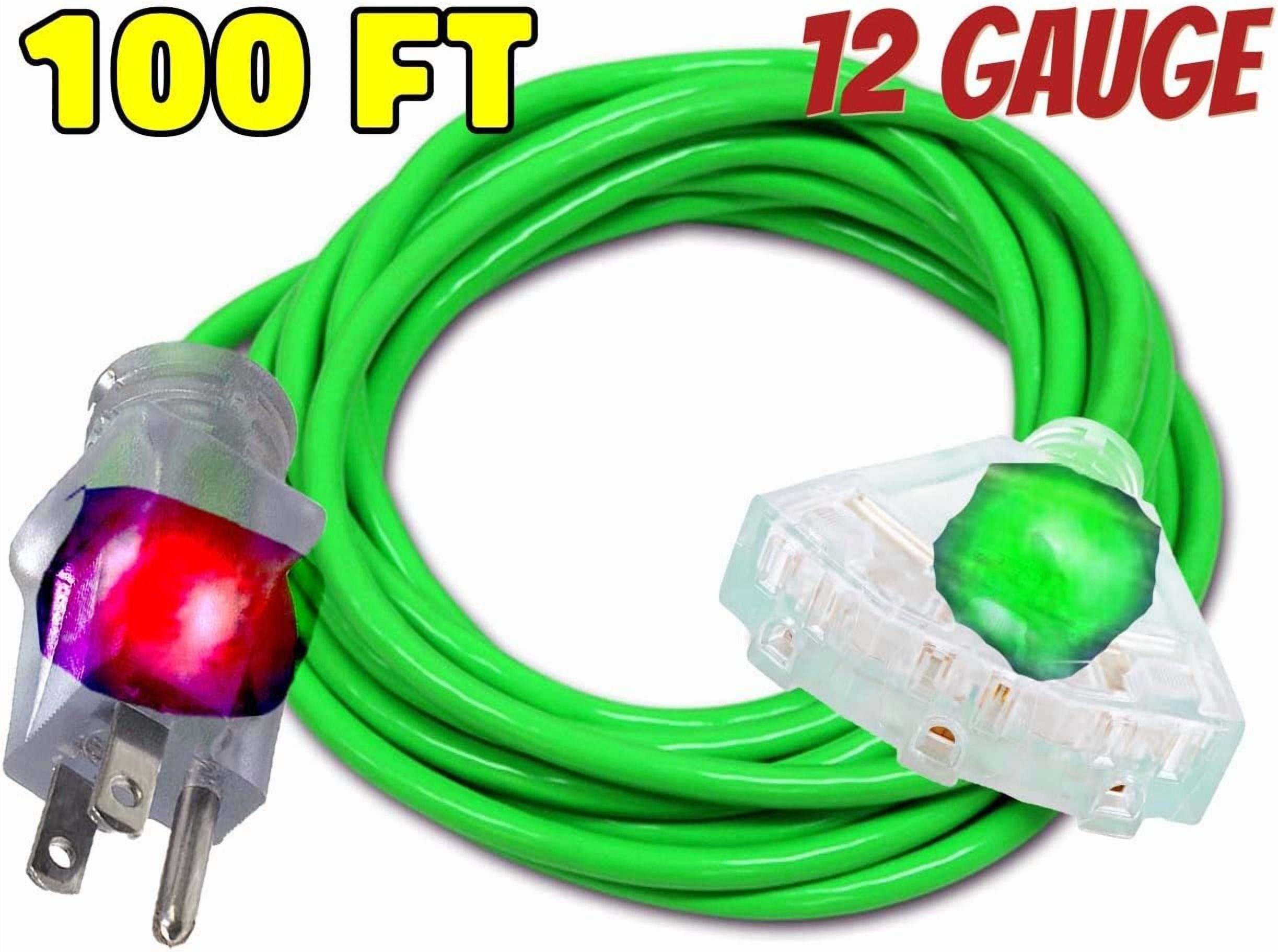 12/3 Extension Cord 100 ft Outdoor Indoor Heavy Duty 100 ft Extension Cord 12/3 12 Gauge Extension Cord 3 Outlet Lighted 15 Amp 1875 Watts Triple Outlet 12 Gauge Extension Cord 100 ft Copper