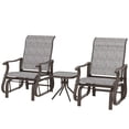 thumbnail image 1 of 3-Piece Outdoor Gliding Rocking Chair and Bistro Tea Table Set, Grey Powder-Coated Steel Frame with Breathable Mesh and Tempered Glass, for Patio, Garden, and Porch, 1 of 7