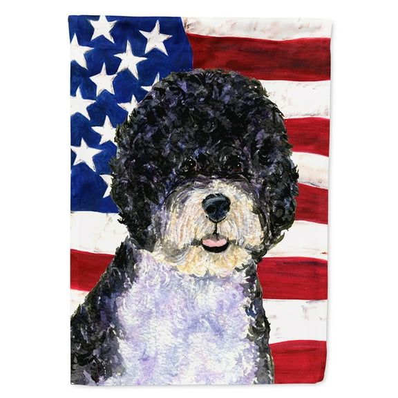 Carolines Treasures SS4053CHF USA American Flag with Portuguese Water Dog Flag Canvas, Large, Multicolor