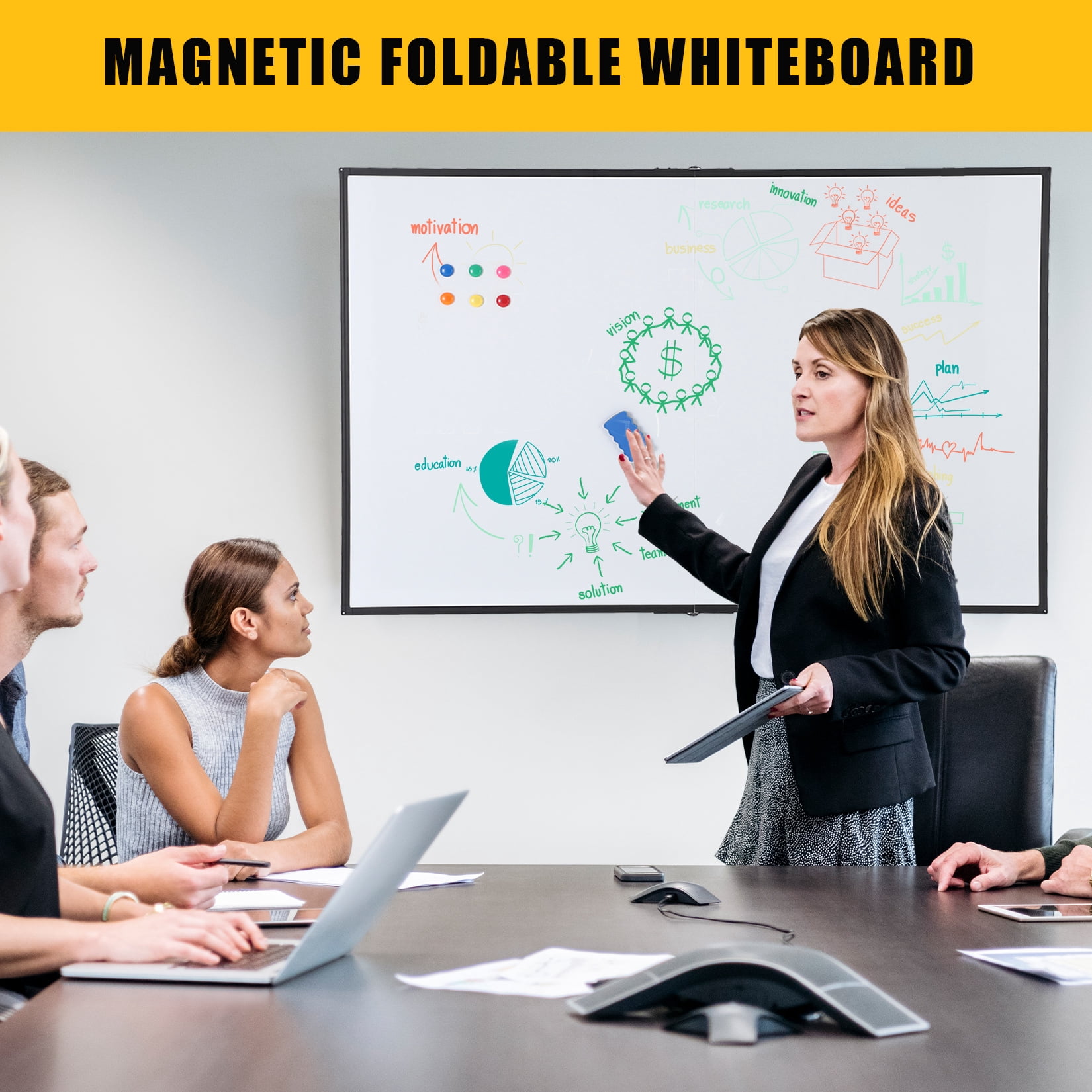 Ataujin Magnetic Whiteboard 60x40 Inch, Large Dry Erase Board with Aluminum Frame & Deep Pen Tray, Hanging Mounted Whiteboard, Smooth Writing Surface for Office, Classroom, Home