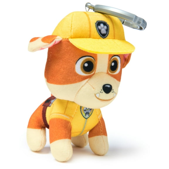 PAW Patrol: Rescue Wheels, 4-Inch Rubble Plush Toy with Keychain Clip