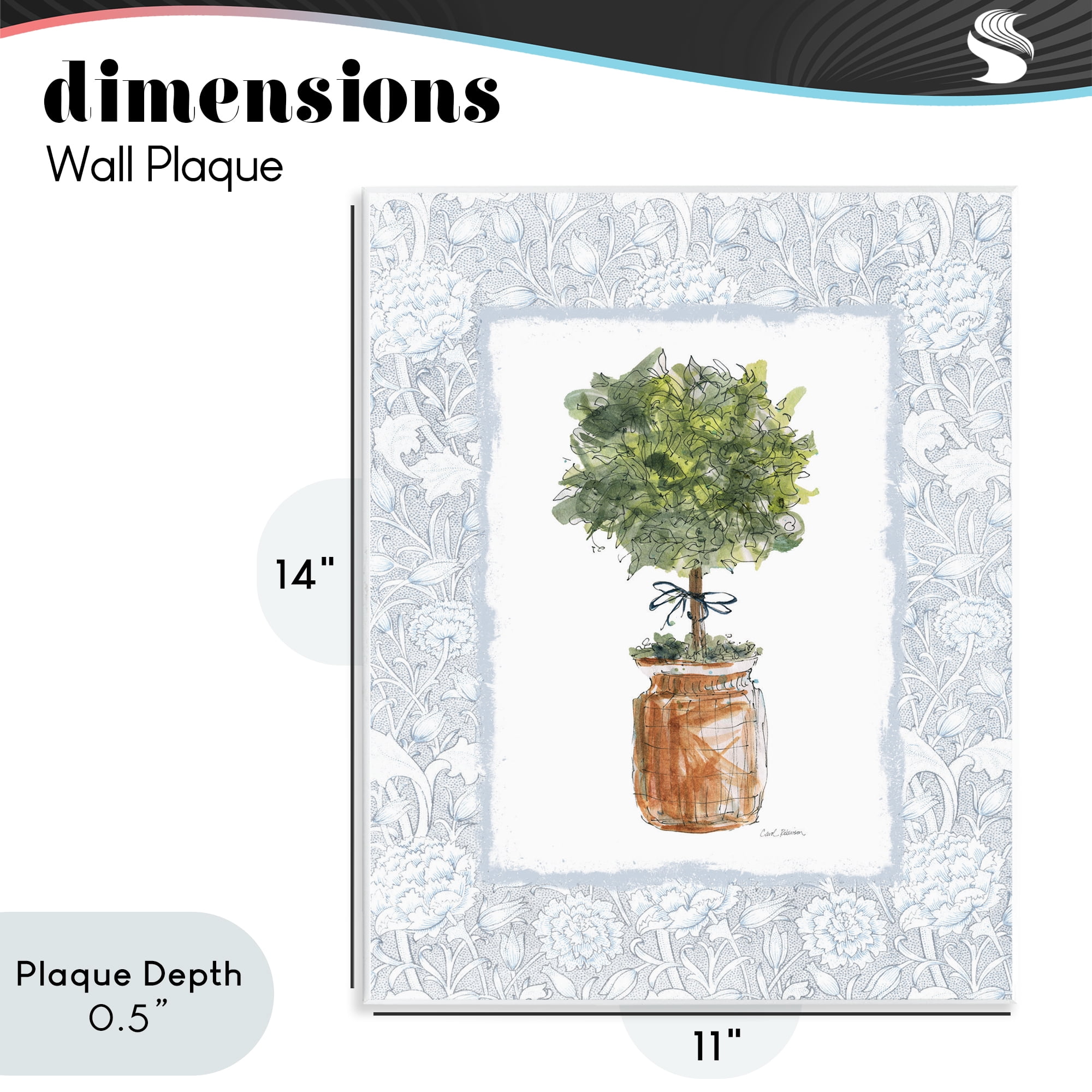 Stupell Industries Potted Topiary with Ribbon Wall Plaque Art, design by Carol Robinson
