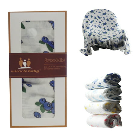 Miracle Baby Soft & Versatile 100% Bamboo Swaddle Blanket, 47 x 47,