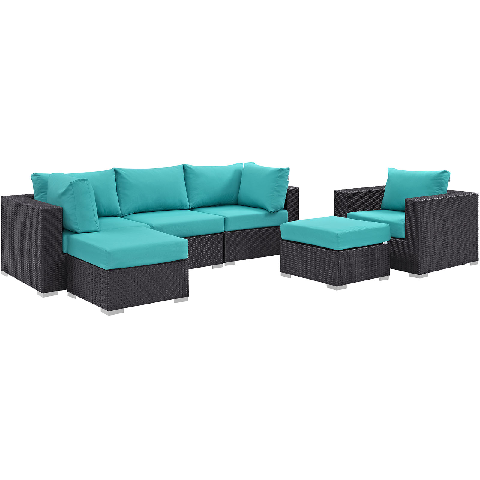 Modway Convene 6 Piece Outdoor Patio Sectional Set in Espresso Turquoise - image 2 of 8