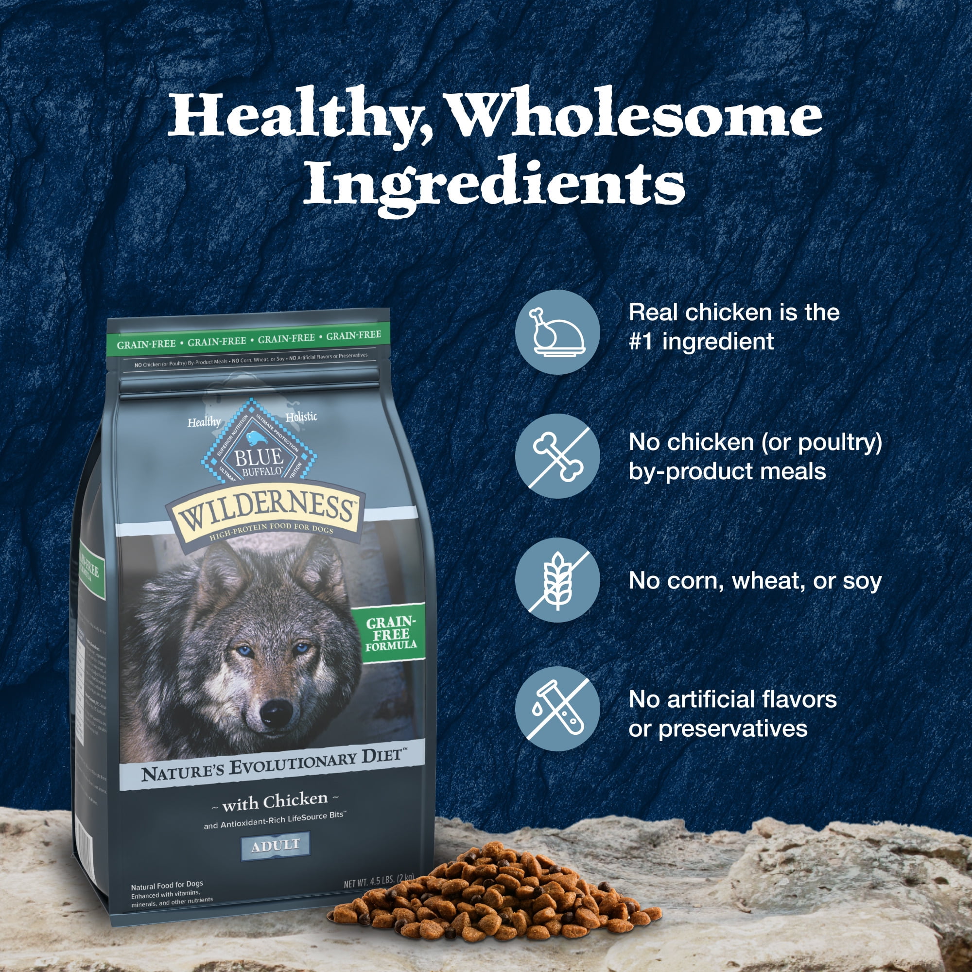 Blue Buffalo Wilderness Adult High-Protein Natural Dry Dog Food, Chicken Recipe 13-lb. Bag