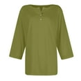thumbnail image 4 of Womens Tops 3/4 Length Sleeve Button Henley V Neck Solid Dressy Casual T Shirts Summer Cute Trendy Pullover Tunic Blouses Z003-Mint Green L, 4 of 4