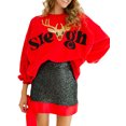 thumbnail image 1 of FOCUSNORM Pull de Noël Ample pour Femmes Imprimé Lettre Strass Manches Longues Col Rond Sweat-Shirt, 1 of 9