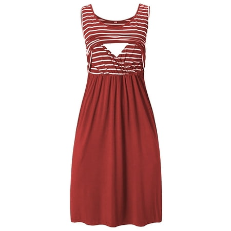 

Julycc Women s Summer Casual Sundress Striped Print Maternity Nursing Swing Dress