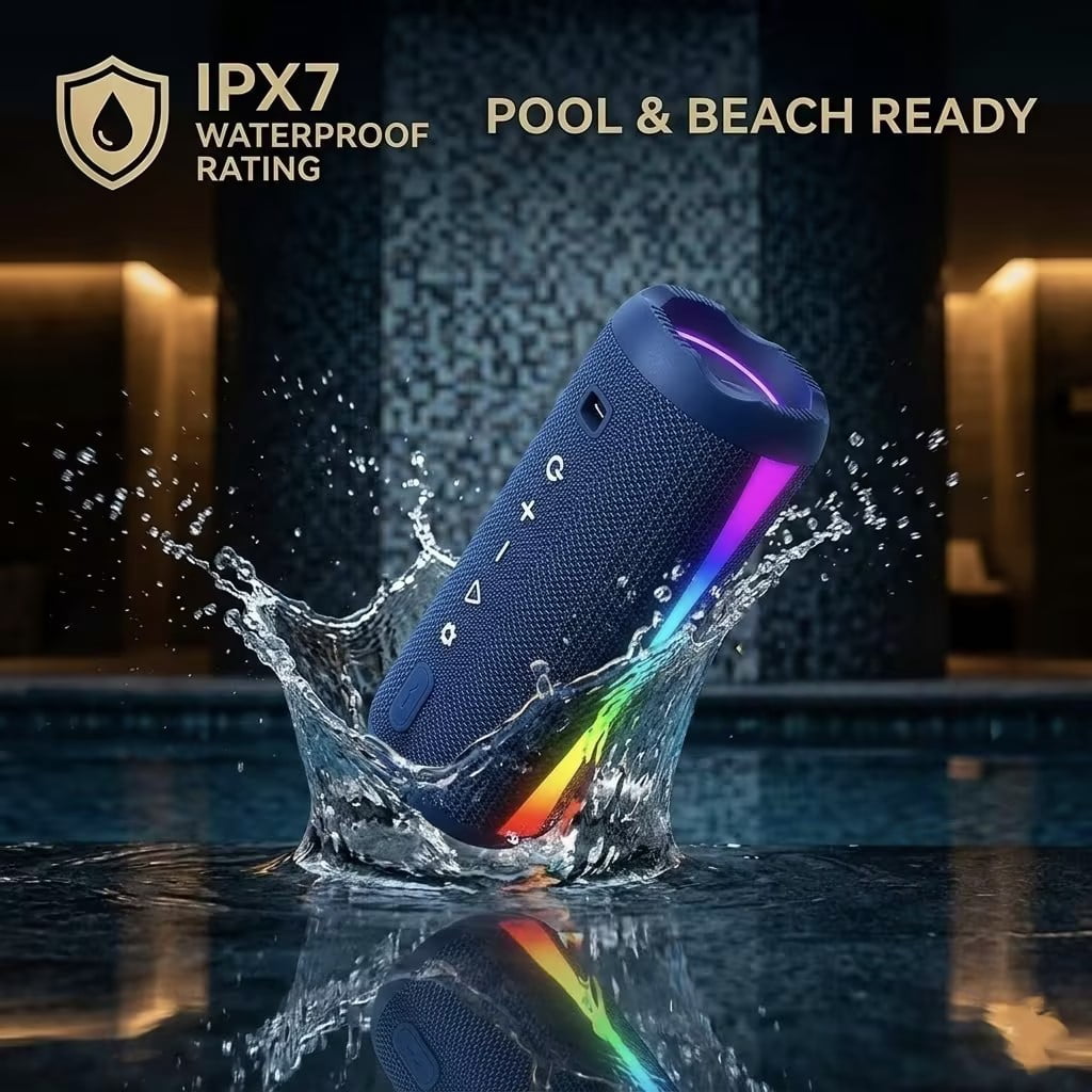 Portable Bluetooth Speaker, Bluetooth 5.4 Wireless Speaker, IPX7 Waterproof, 20H Palytime with 30W Loud Deep Bass, 7 Color RGB Lights, TWS Pairing for Home/Party/Outdoor, Gift