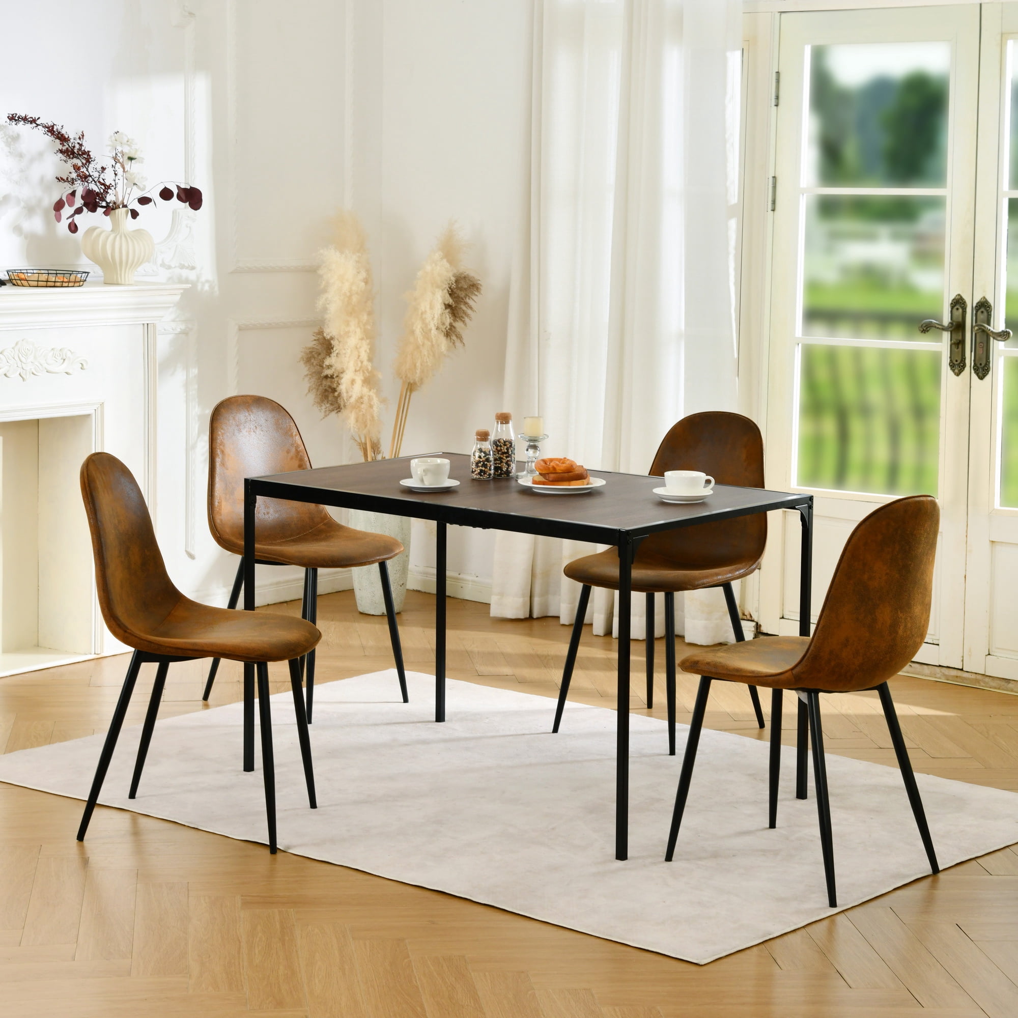 Homy Casa Dining Chair Set of 4, Upholstered Faux Suede Modern Kitchen Seating Chairs, Vintage Brown