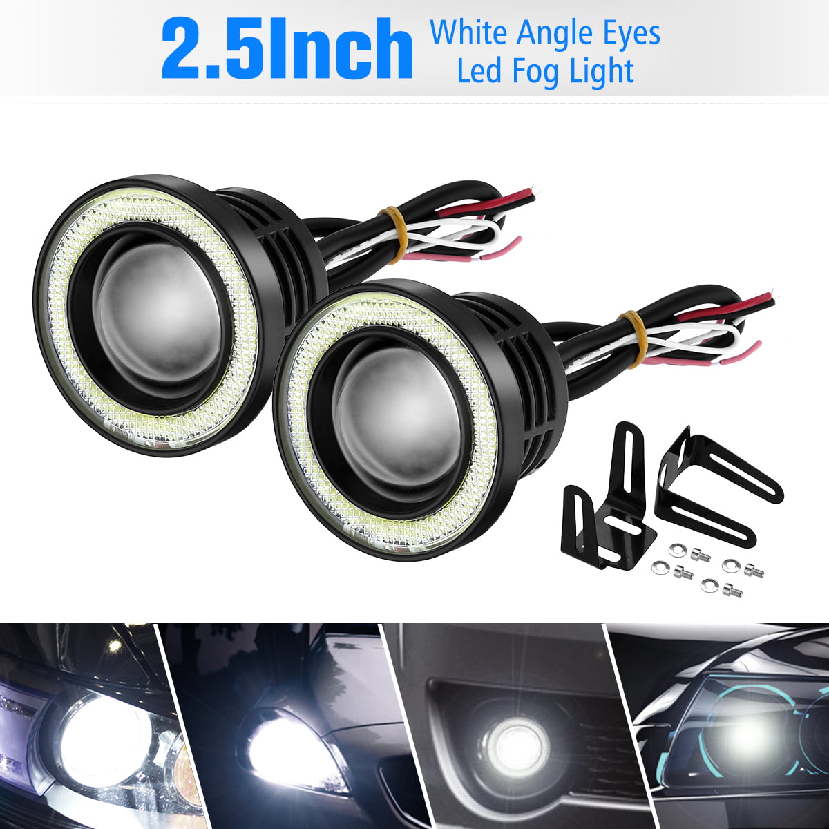 2x 2.5" 20W COB LED Fog Light Projector Car Blue Halo Angle Eyes Ring Bulb 