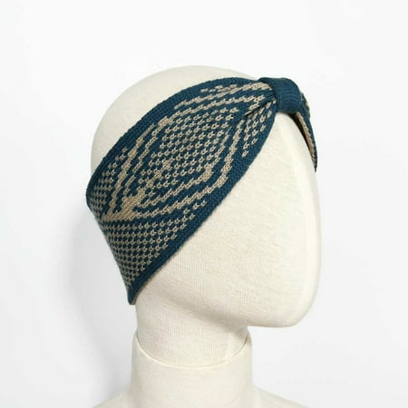- Soft Lambswool Blue and Beige Diamond Checker Front Knot Headband