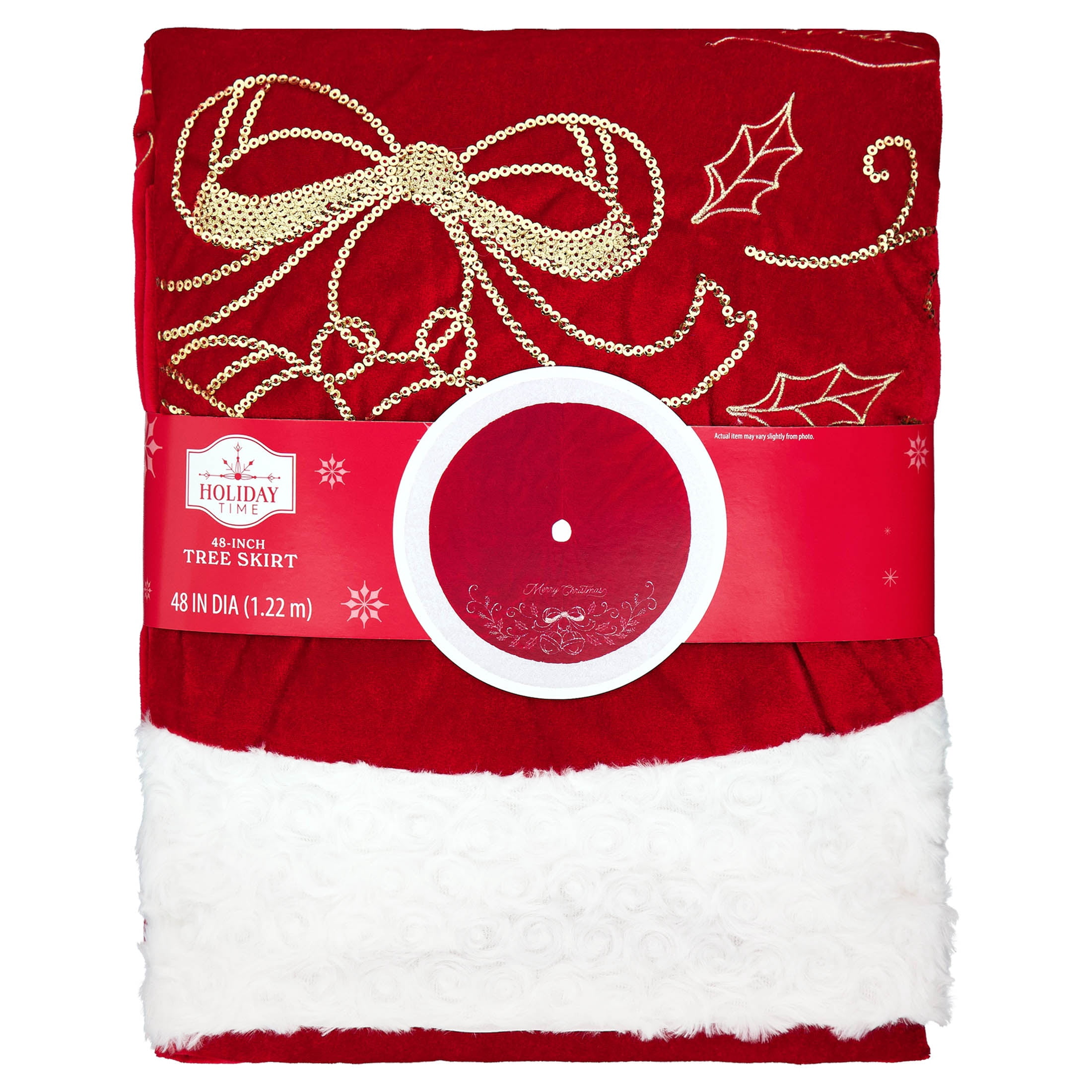 Velvet Merry Christmas Tree Skirt, Burgundy, 48", by Holiday Time