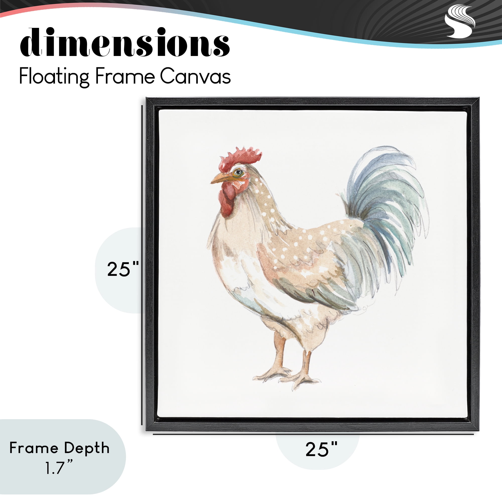Stupell Industries Watercolor Rooster Sketch Black Framed Floater Canvas Wall Art, design by Patricia Pinto