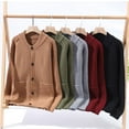 thumbnail image 5 of Men's Sweater Coat Long Sleeve Crewneck Button Down Solid Ribbed Knit Cardigan Outerwear with Pockets Red L, 5 of 5