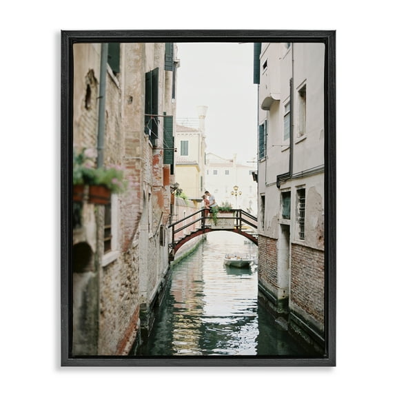 Stupell Industries Couple on Canal Bridge Town & City Photography Black Floater Framed Art Print Wall Art, 17 x 21