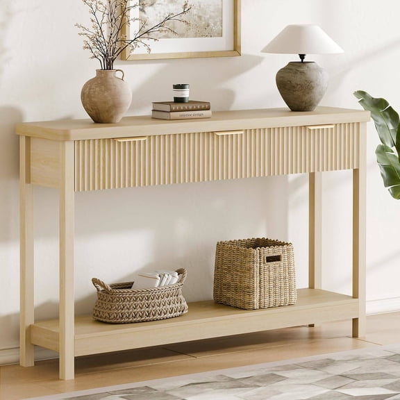 51" Fluted Console Table for Entryway or Living Room, 3-Drawer Storage Table with Open Shelf