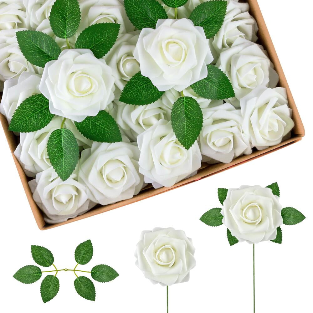 FGY 25 Pcs Artificial Rose Flowers Fake Rose with Stems Real Looking